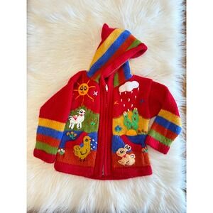 Vintage colorful knit and felt sweater full‎ zip